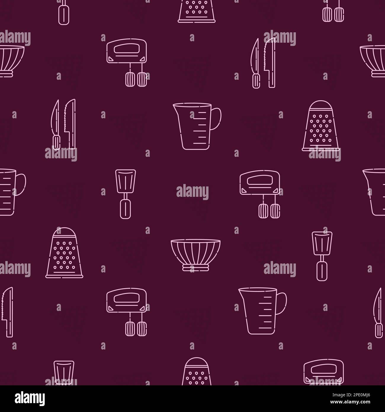 Cutlery seamless pattern, burgundy background Stock Vector