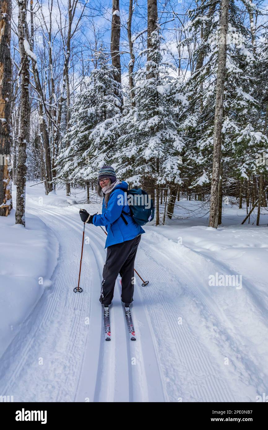 Karen Rentz skiing along Munising Ski Trails at Pictured Rocks National