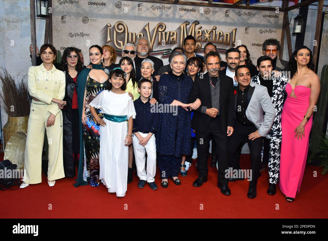 Mexico City, Mexico. 14th Mar, 2023. March 14, 2023, Mexico City, Mexico: (L-R) Adriana Louvier, Ana de la Reguera, Luis Estrada, Joaquin Cosio, Alfonso Herrera, Daniel Raymont, Angelina Pelaez, Ana Martin, Damian Alcazar, Luis Fernando Peña attend the red carpet of ‘Que Viva Mexico' film Premiere at Cinepolis Oasis Coyoacan. on March 14, 2023 in Mexico City, Mexico. (Photo by Carlos Tischler/Eyepix Group/Sipa USA) Credit: Sipa USA/Alamy Live News Stock Photo