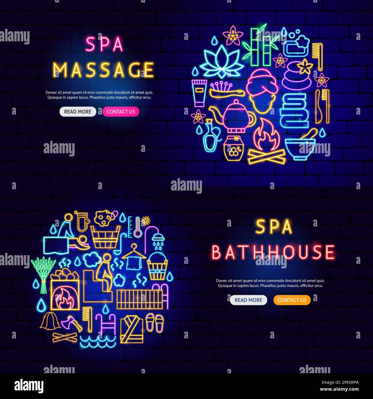 Sauna Bathhouse Neon Banners Stock Vector