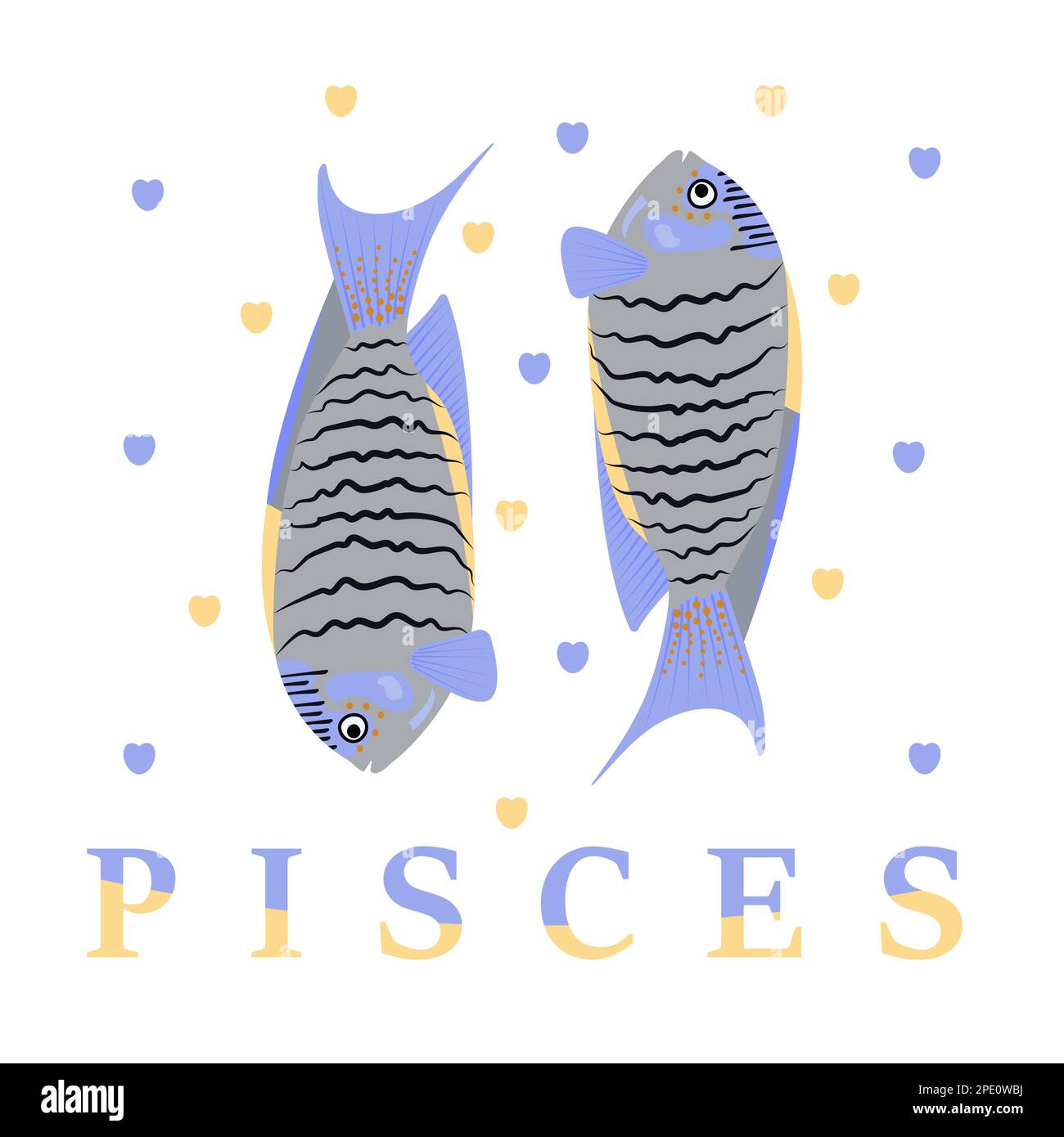 Zodiac sign of Pisces, cute illustration and text Stock Vector