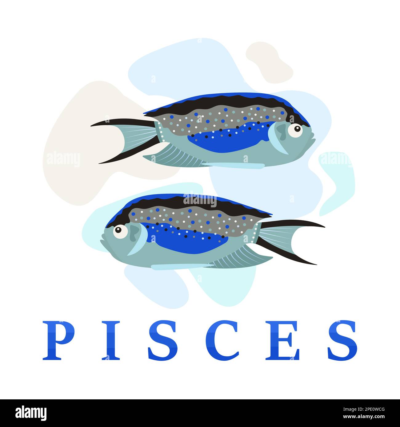 Zodiac sign of Pisces, cute illustration and text Stock Vector
