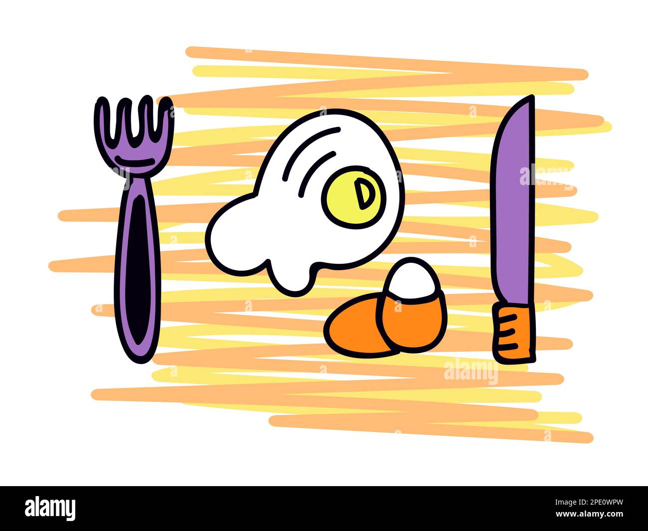 Dinner. Illustration includes eggs, fork and knife Stock Vector