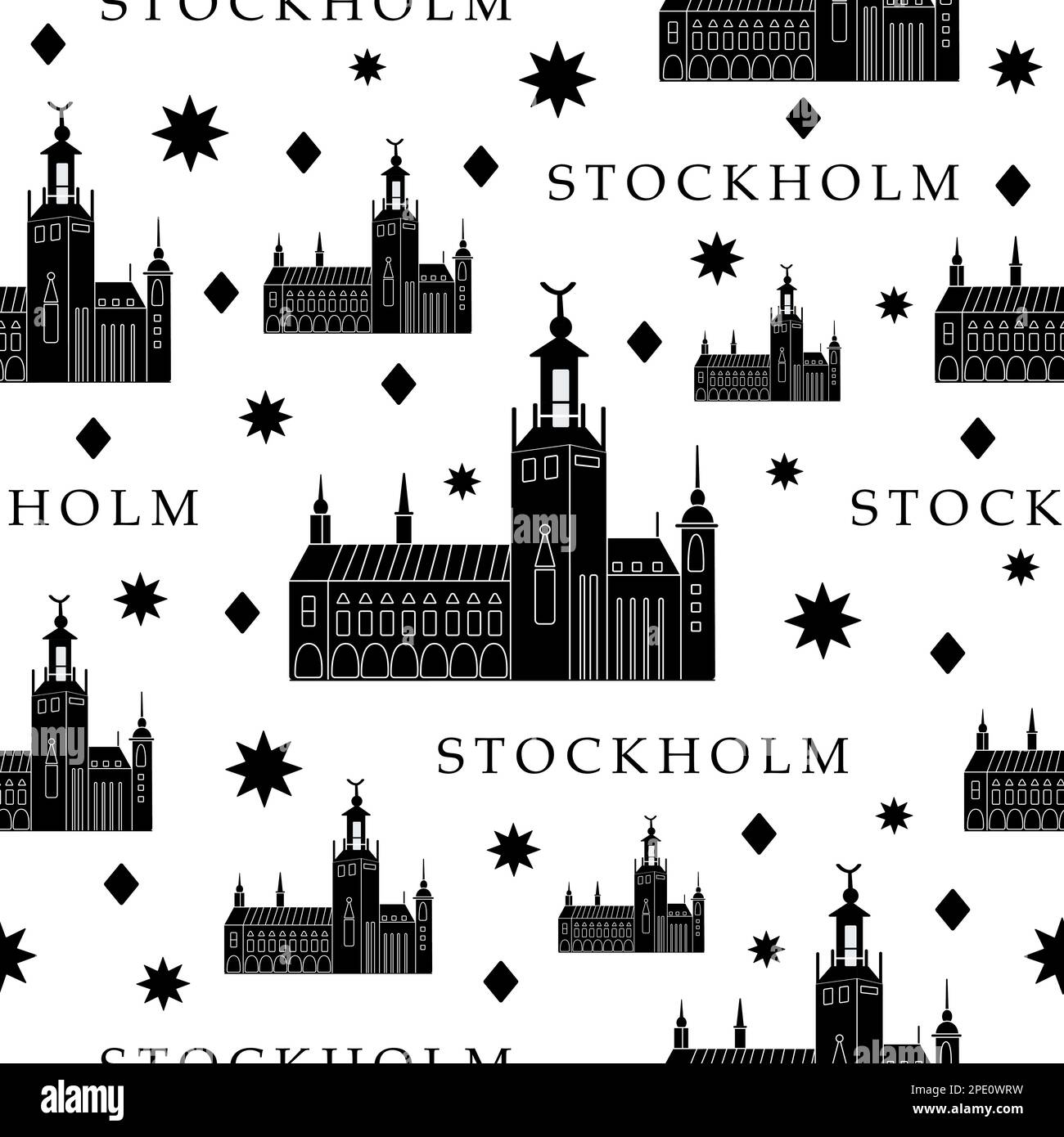 Stockholm, black and white seamless pattern Stock Vector