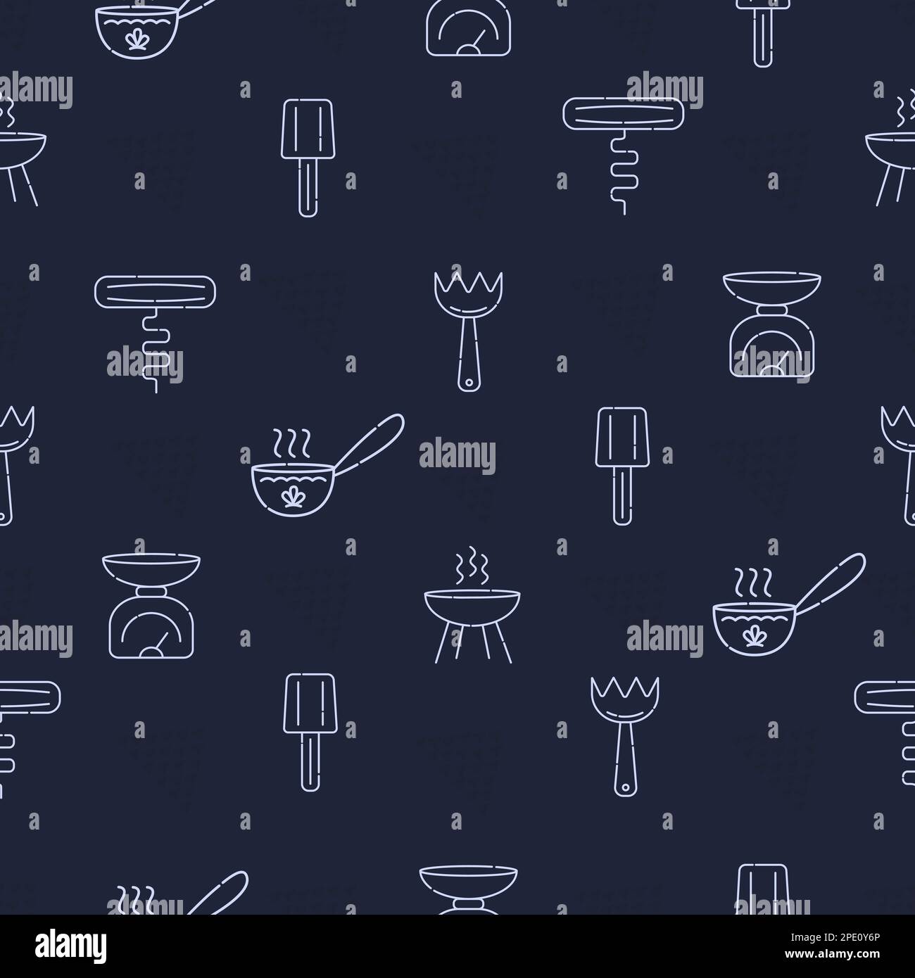 Utensils seamless pattern, dark blue background Stock Vector