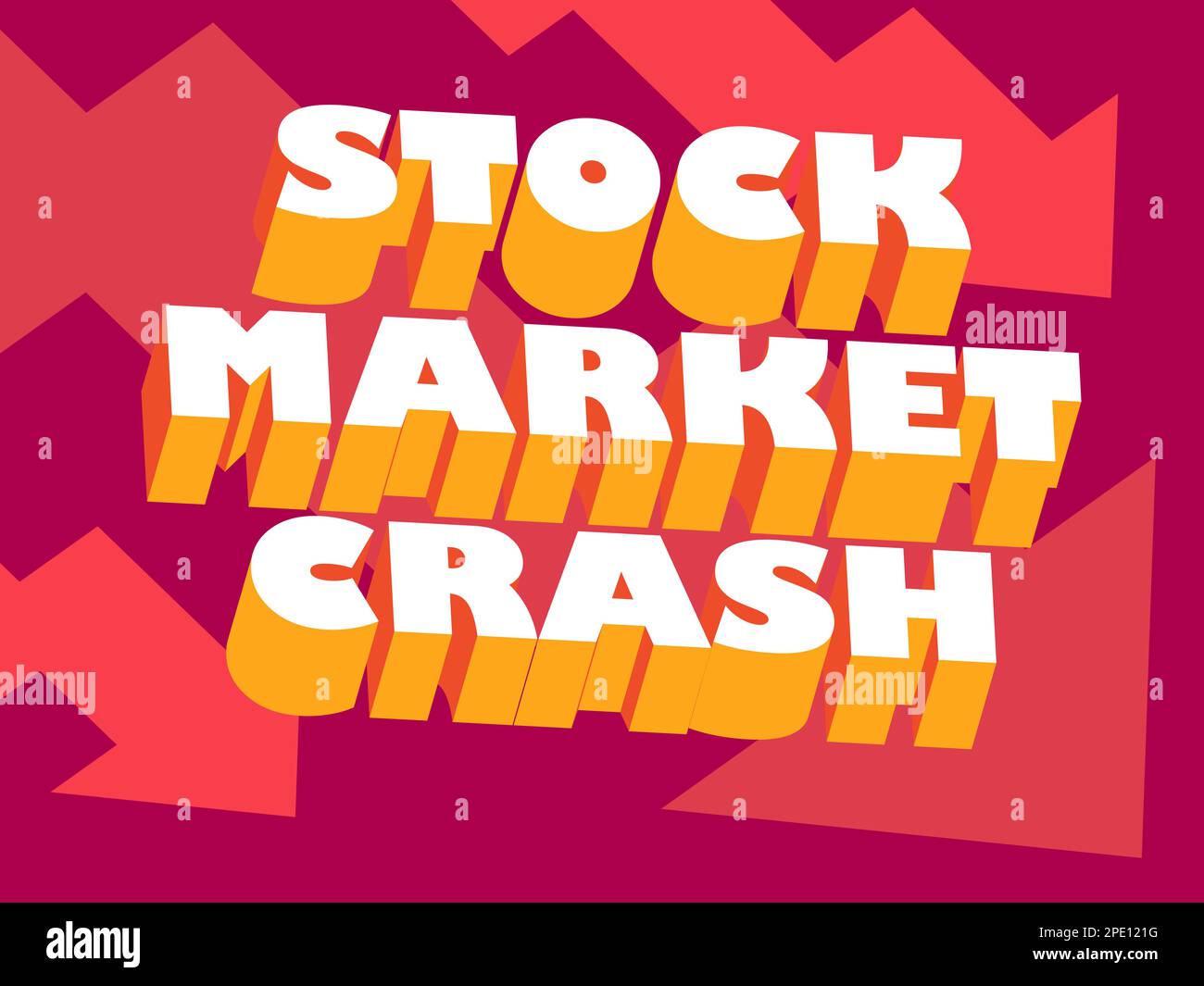 Stock market crash banner with 3d text and down arrows. The collapse of