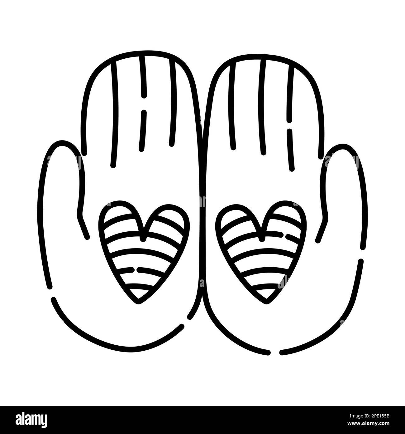 Two hands with hearts, symbol of trust, vector black line illustration Stock Vector