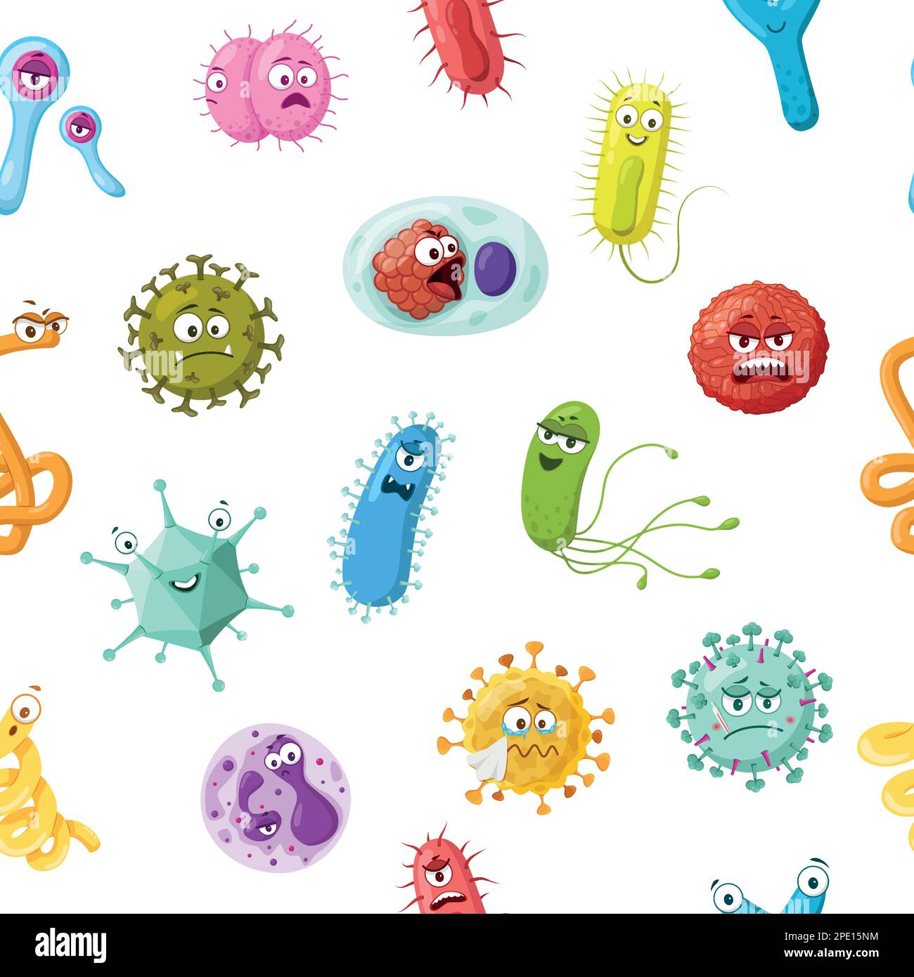 Seamless pattern with viruses and baterias cartoon characters Stock ...
