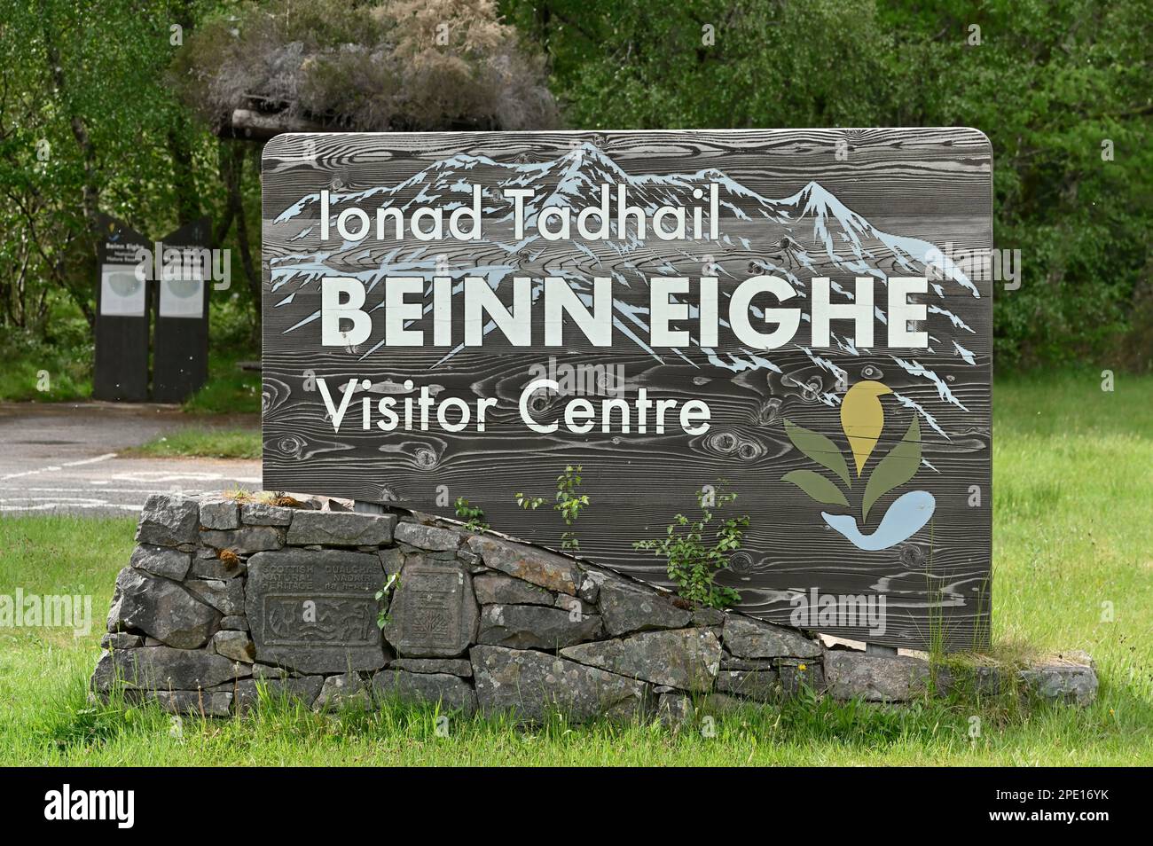 Reserve Sign outside Visitor Centre, Beinn Eighe NNR, Kinlochewe, Scotland, May 2022 Stock Photo