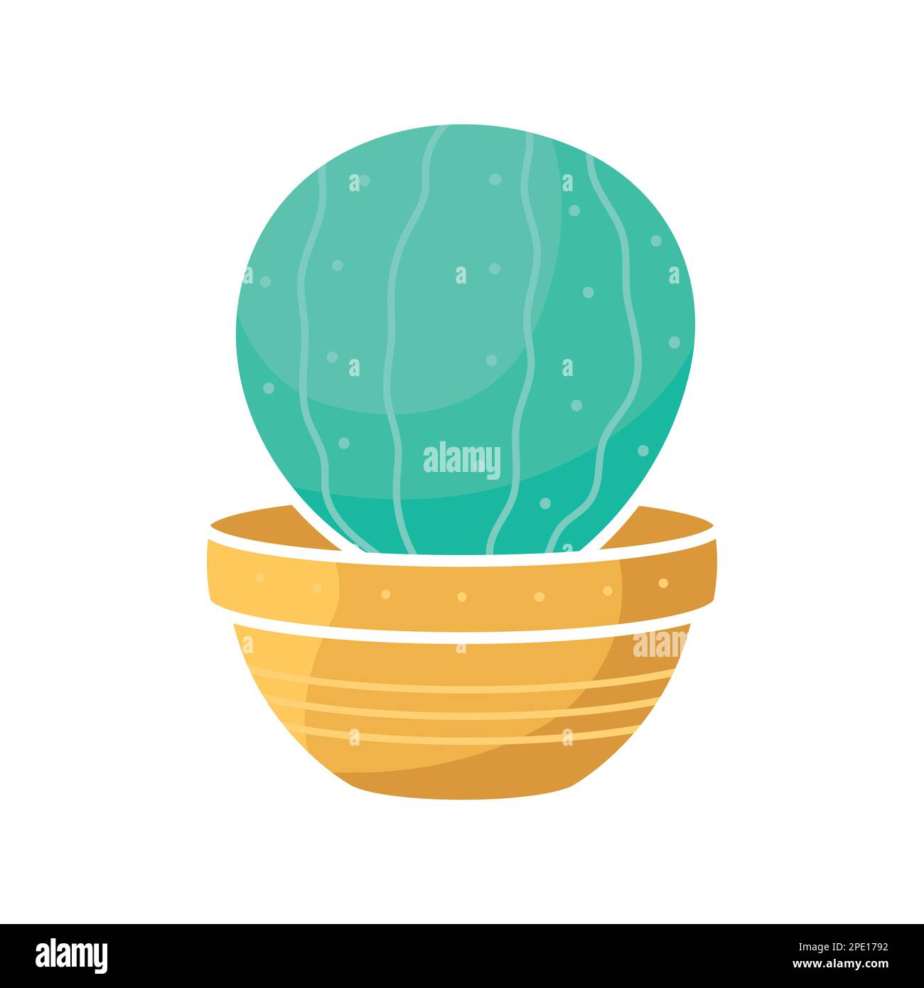 Round decorative cactus in a pot. Flat illustration of a