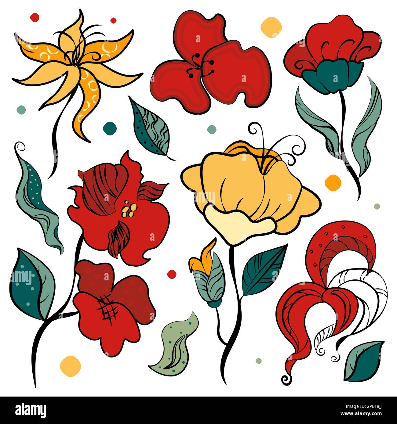 Set of hand drawn doodle flowers and leaves Stock Vector Image & Art ...