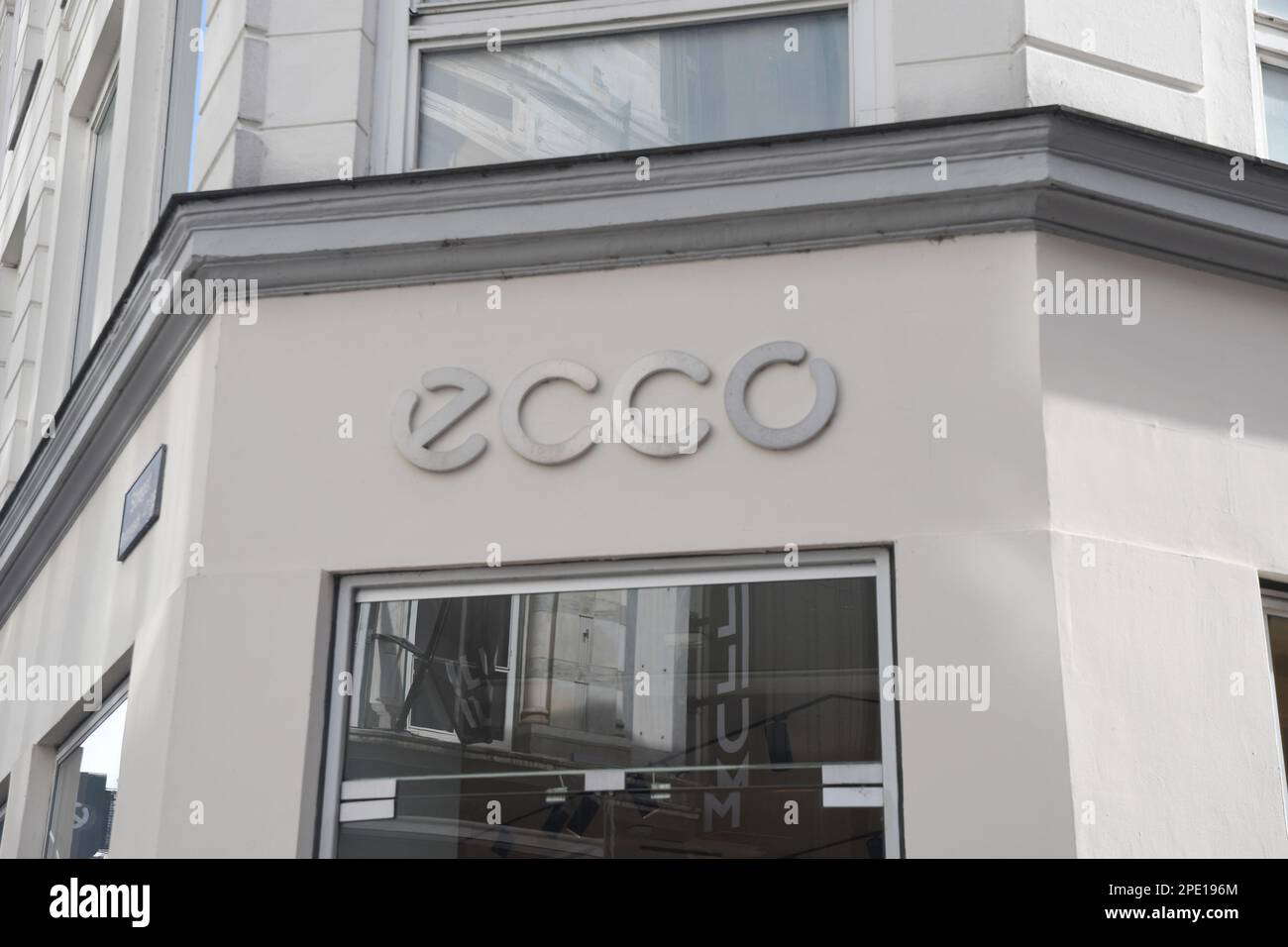 Copenhagen /Denmark/15 March 2023/ Danish brand name Ecco shoe stoe on stroeget financial street