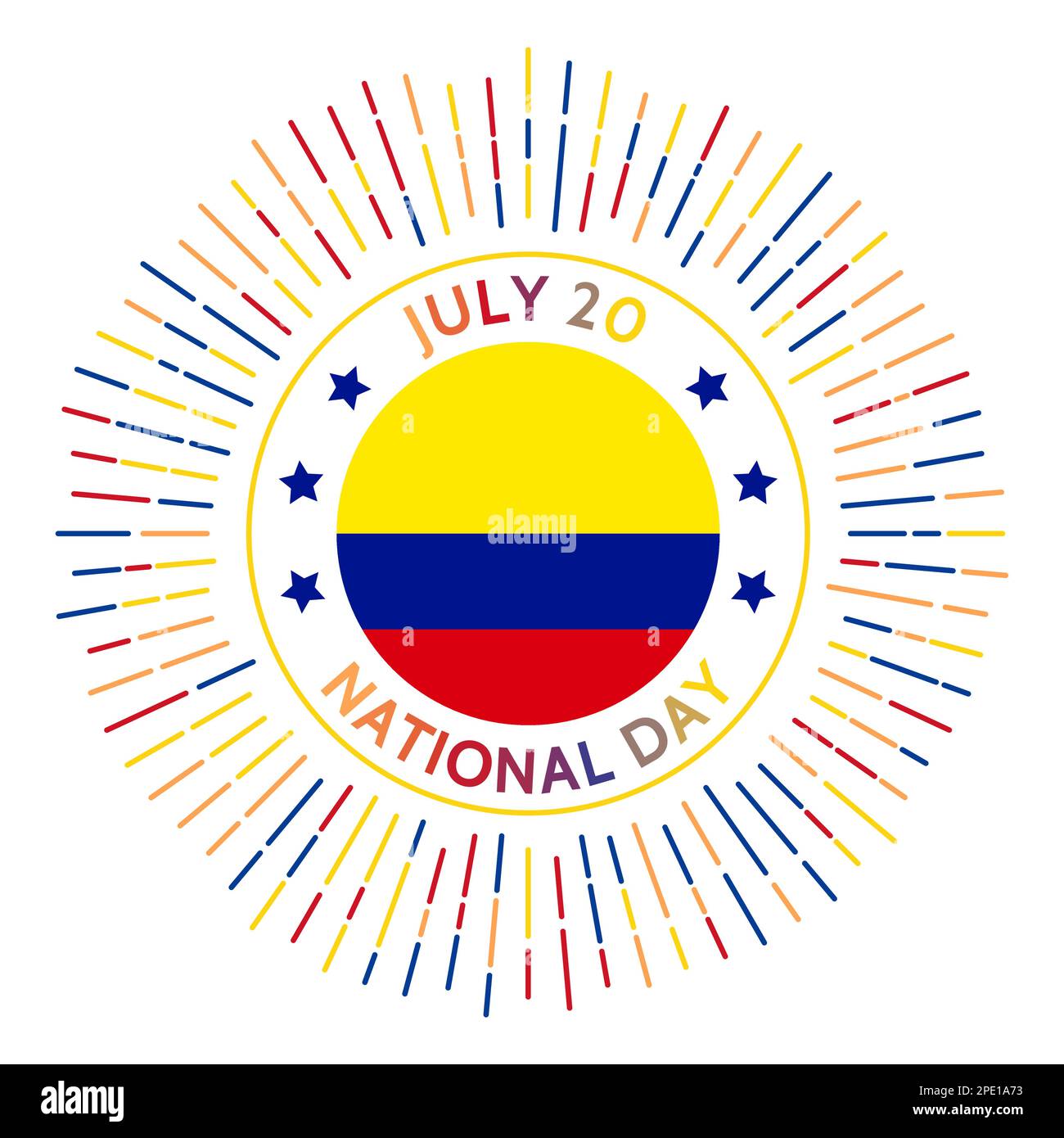 Colombia national day badge. Independence from Spain in 1810. Celebrated on July 20. Stock Vector
