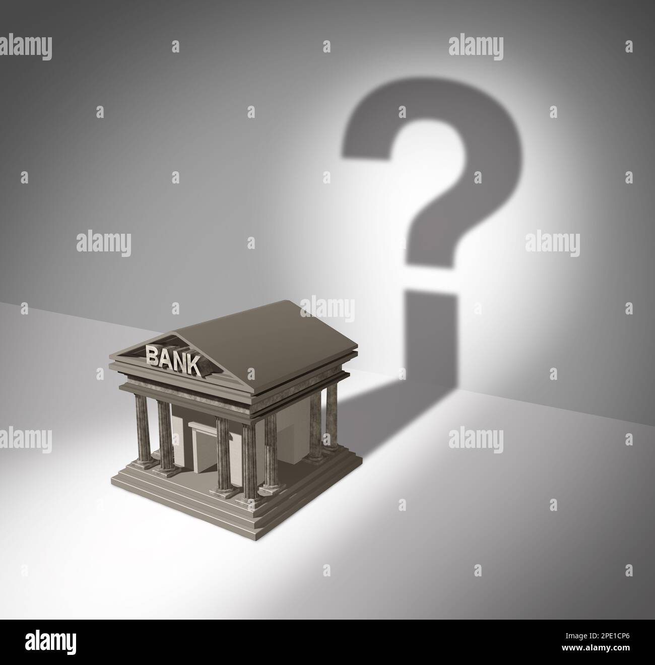 Banking System Uncertainty and Bank default questions or economic Crisis as Banks in debt with financial instability or insolvency concept Stock Photo