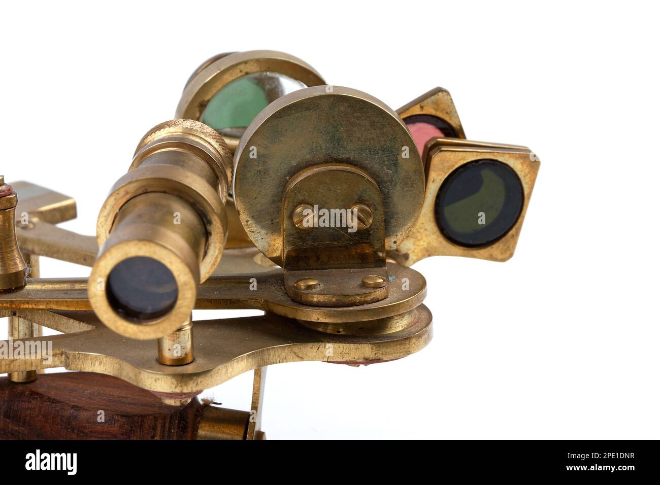 detailed view of a old nautical sextant with optics isolated on white ...