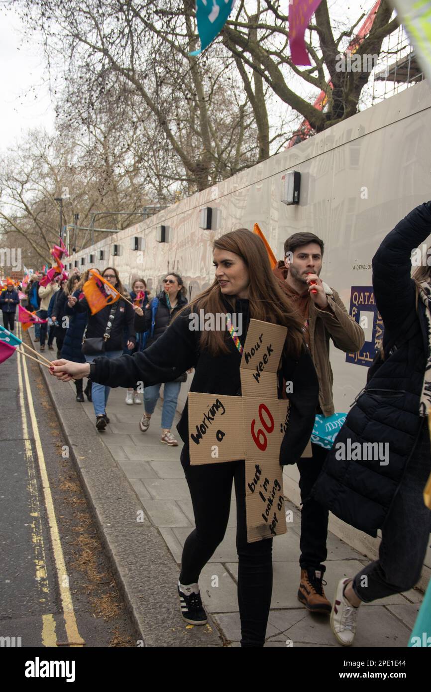 London, UK - 15 March, 2023: Protesters from various groups, including teachers, civil workers, doctors, UCU staff, London Underground staff, and others, gathered at Hyde Park Corner to demonstrate as part of a national strike for increased pay on Budget Day. Credit: Sinai Noor/Alamy Live News Stock Photo
