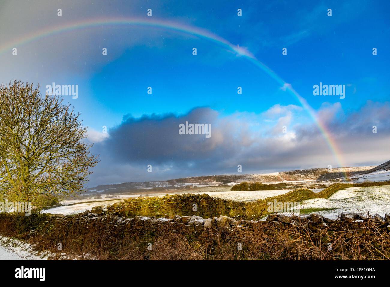 A frosty morning and rainbow, Chipping, Preston, Lancashire, UK Stock Photo