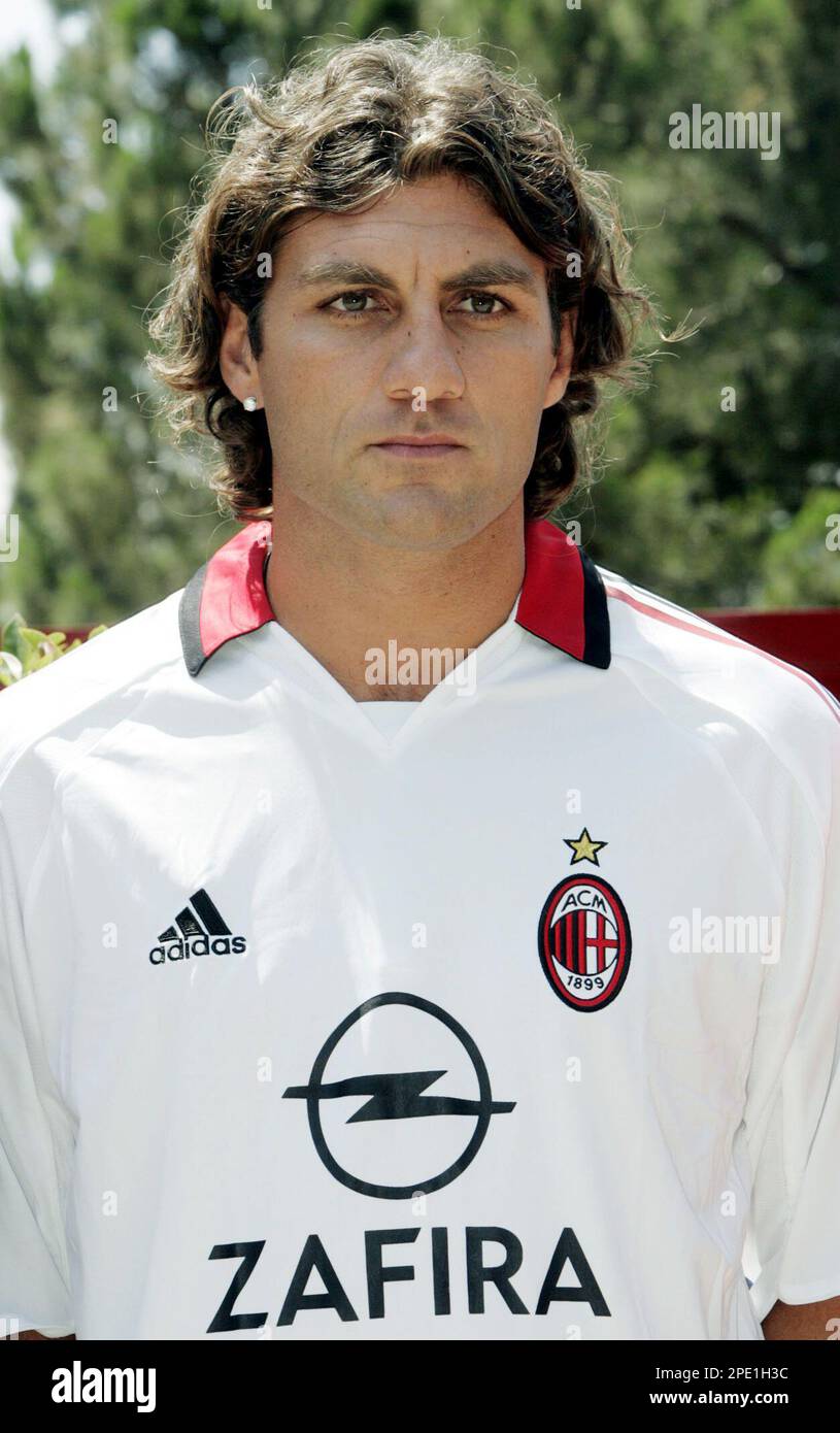 AC Milan newcomer Christian Vieri, right, and vice-president Adriano  Galliani at the team's training facility in Carnago, near Milan, Italy,  Thursday July 14, 2005, during the presentation of the new team for