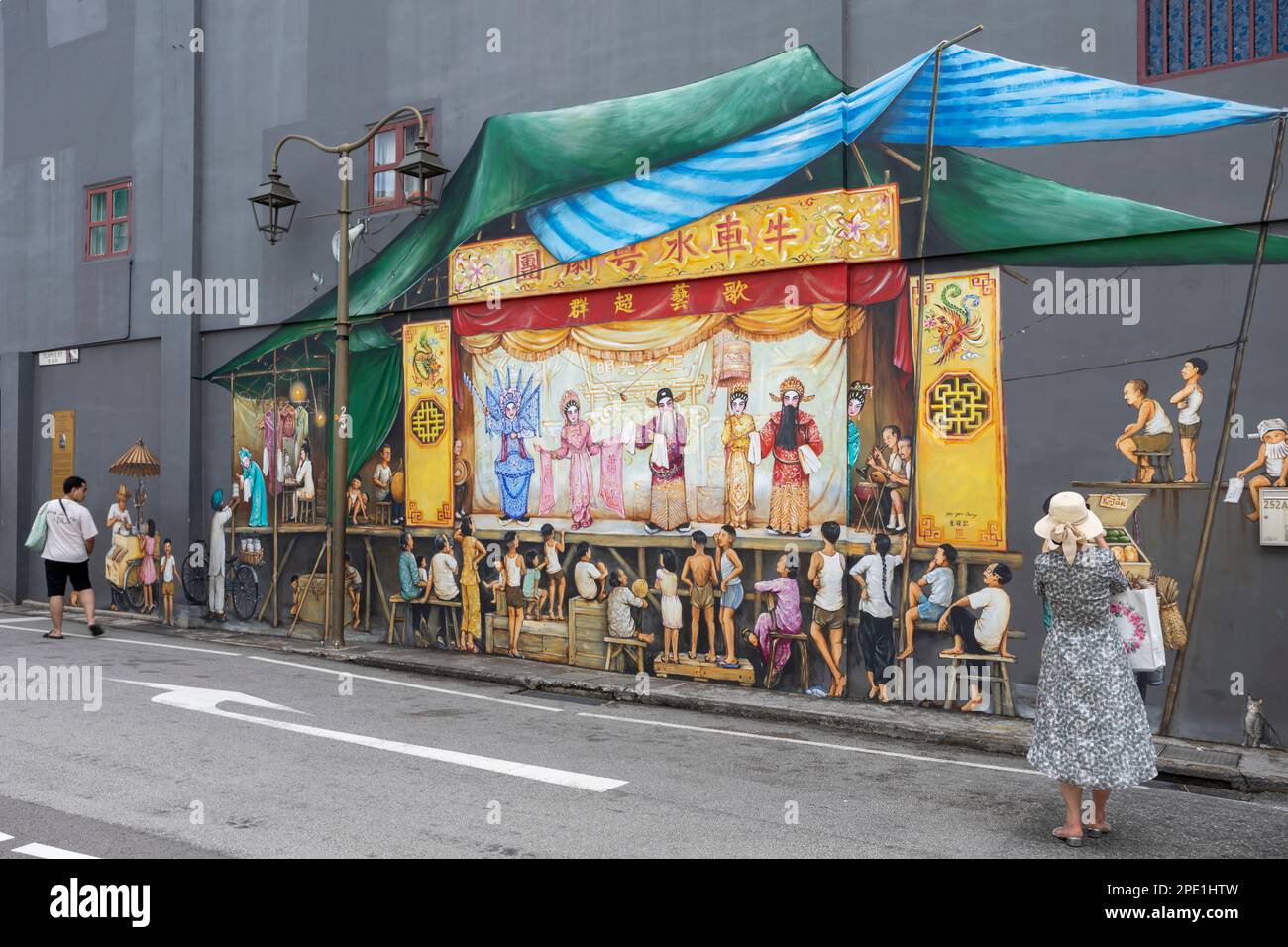 Artwork on walls in Chinatown, Singapore by street artist Yip Yew