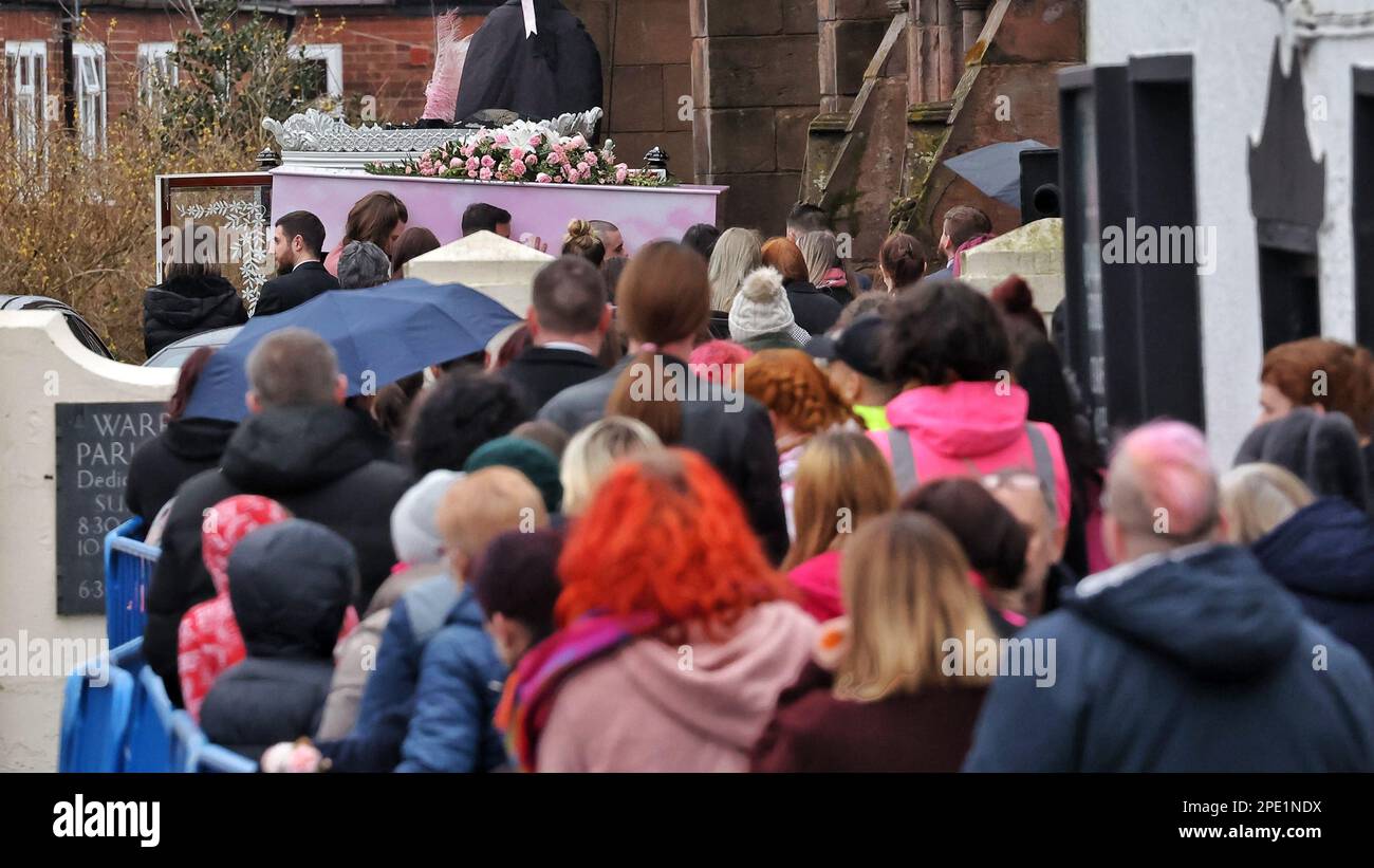 Warrington, Cheshire, UK 15 March 2023 The funeral of Brianna Ghey