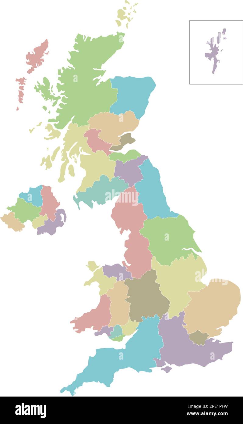 Vector blank map of UK with administrative divisions. Editable and clearly labeled layers. Stock Vector