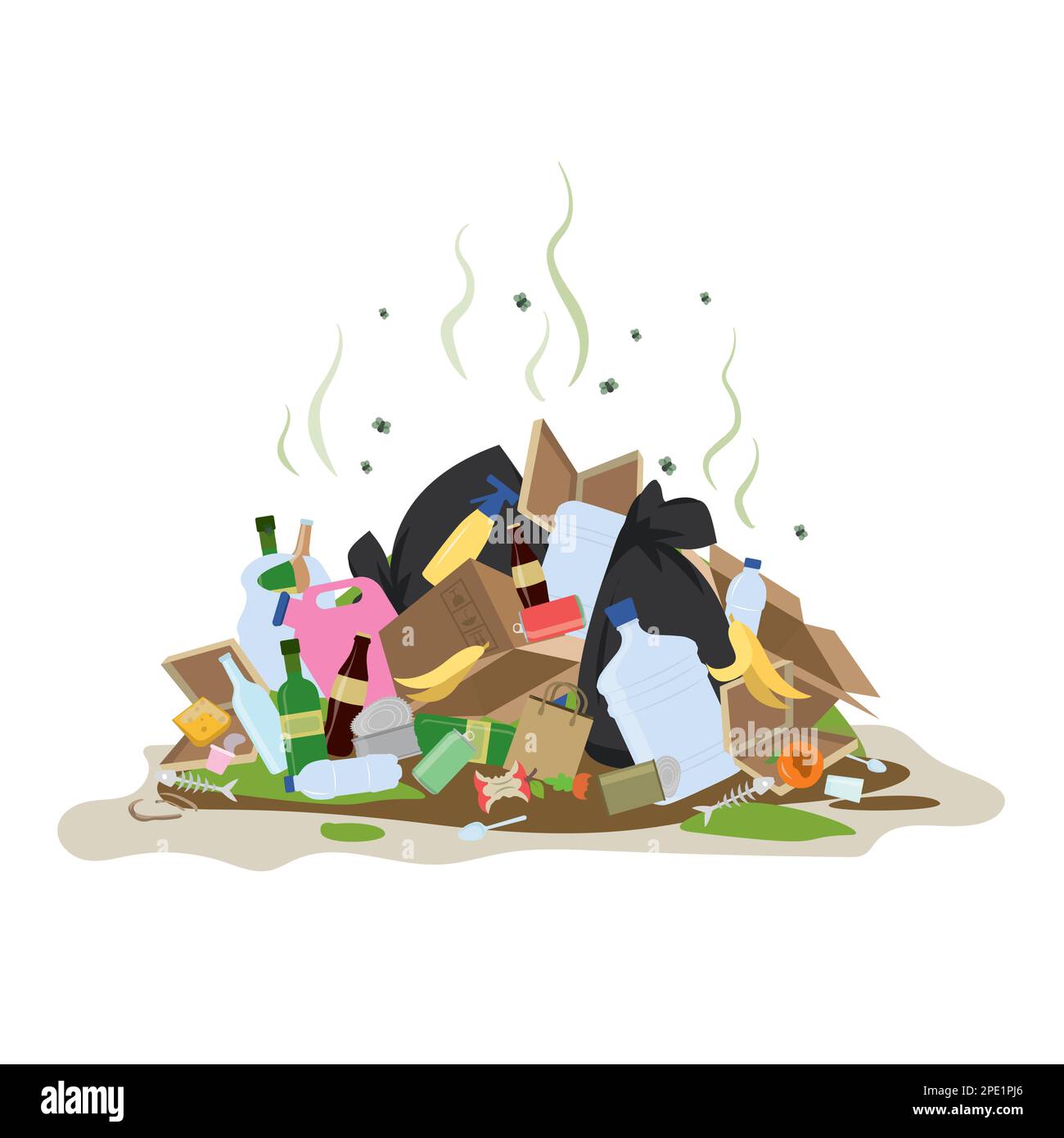 Big smelly pile of garbage. Bad smell trash. Waste recycling. Isolated