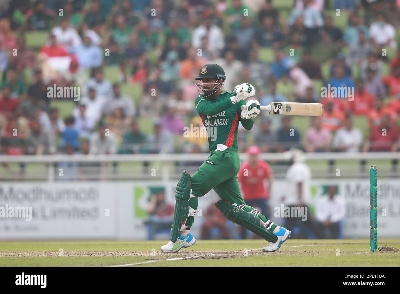 Liton Kumar Das bats during the Bangladesh-England 3rd and final T20I match of three match series at Sher-e-Bangla national Cricket Stadium, Mirpur, D Stock Photo