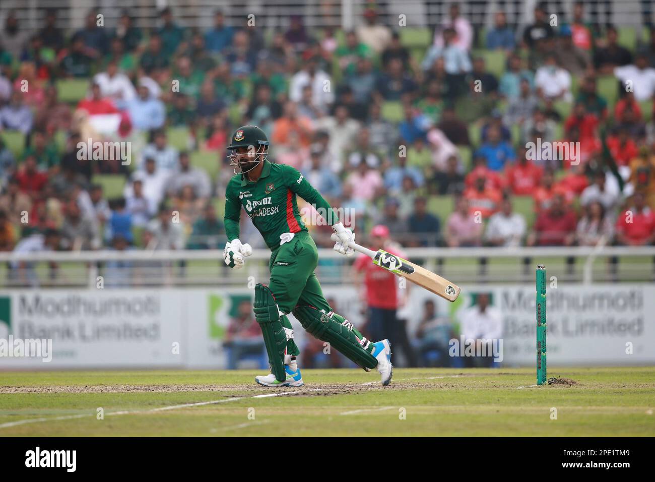 Liton Kumar Das bats during the Bangladesh-England 3rd and final T20I match of three match series at Sher-e-Bangla national Cricket Stadium, Mirpur, D Stock Photo