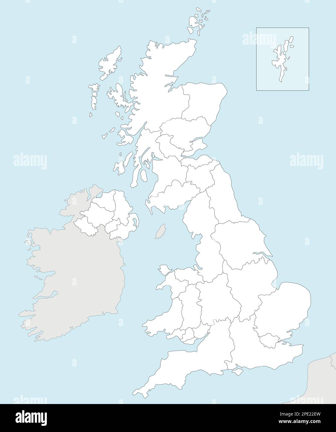 Vector blank map of UK with administrative divisions, and neighbouring countries. Editable and clearly labeled layers. Stock Vector