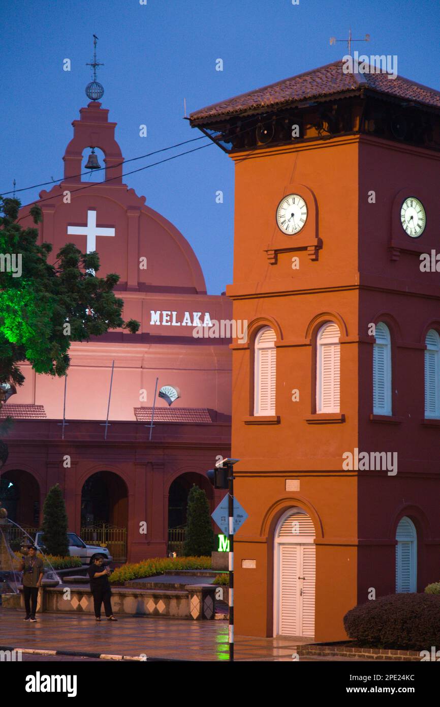 Malaysia, Melaka, Malacca, Dutch Square, Clock Tower, Christ Church, Stock Photo