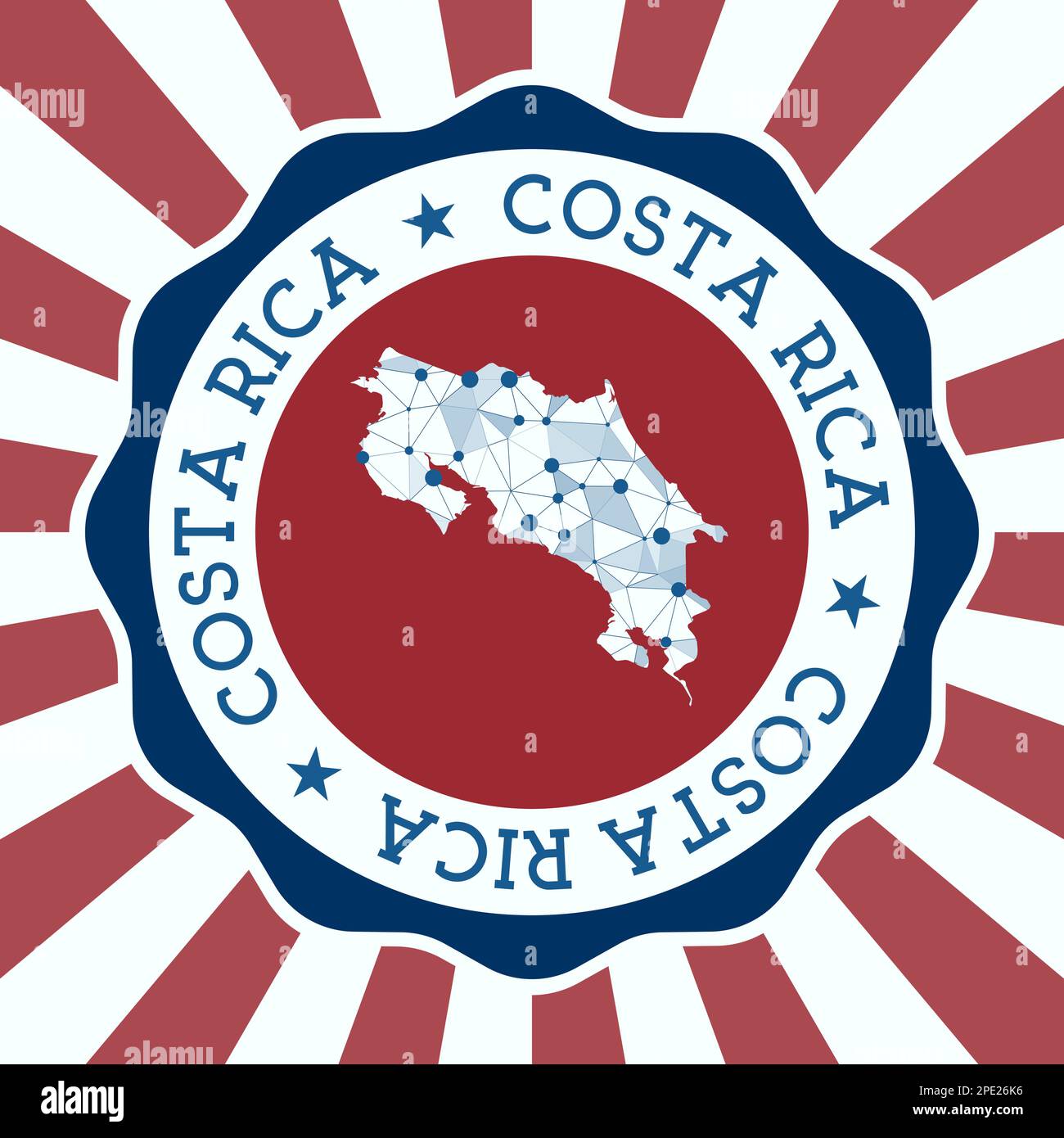 Costa Rica Badge. Round logo of country with triangular mesh map and