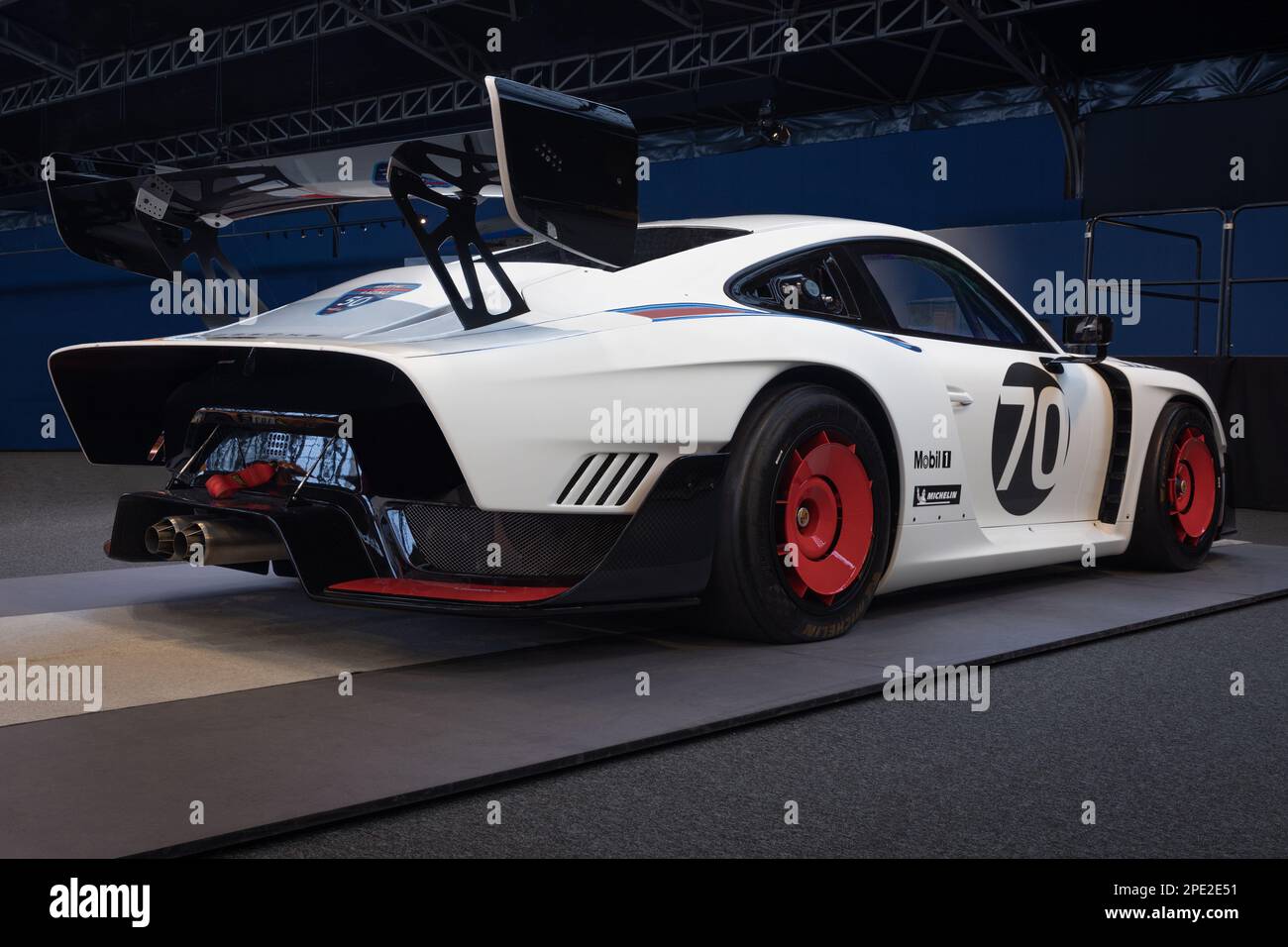 BRUSSELS, BELGIUM-DECEMBER 26, 2022: Porsche 935 (second generation - 2019), rear view in Autoworld Brussels Stock Photo