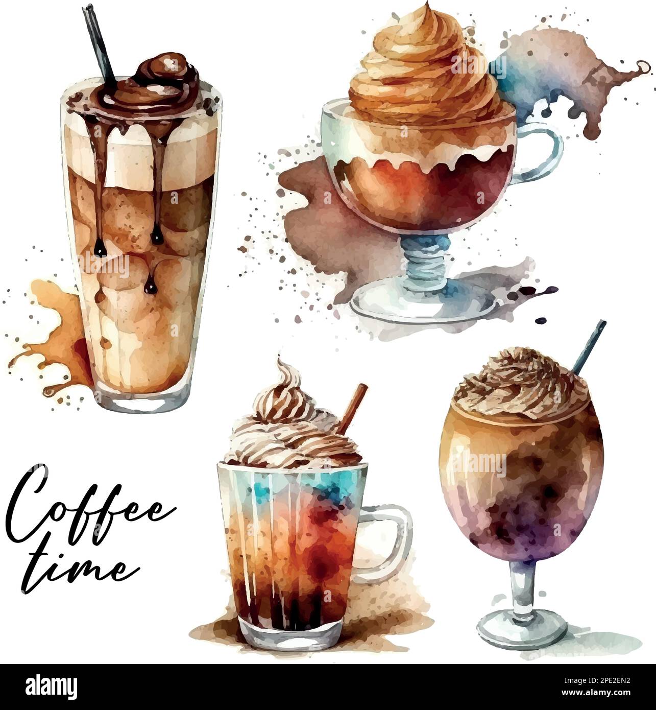 Hand drawn coffee watercolor illustration Stock Vector Image & Art Alamy