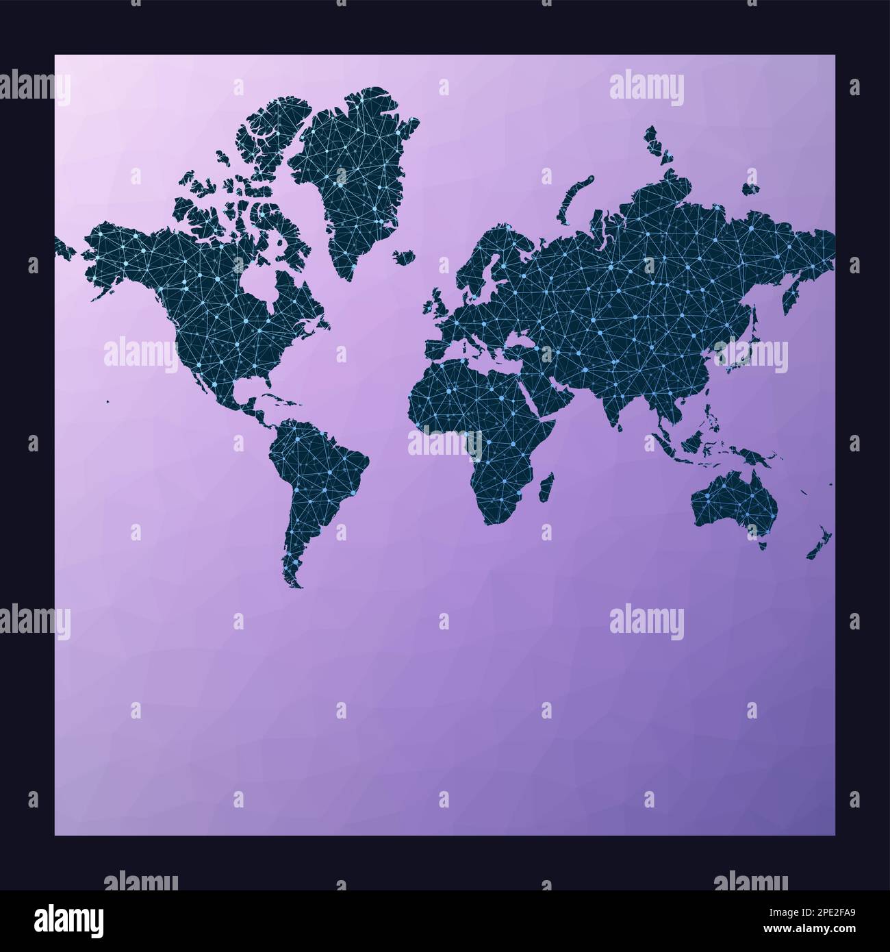 World map with nodes. Spherical Mercator projection. World network map ...