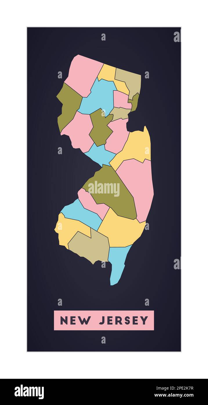 New Jersey map. US state poster with regions. Shape of New Jersey with US state name. Charming vector illustration. Stock Vector