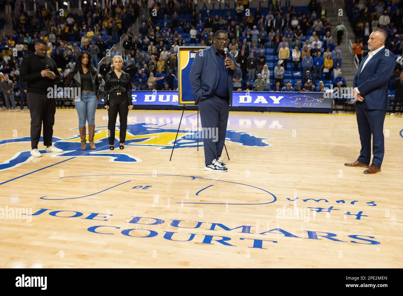 McNeese State University names the court after Cowboy great and NBA Hall of Fame member Joe Dumars, Thursday, Jan. 5, 2023, in Lake Charles, Louisiana Stock Photo