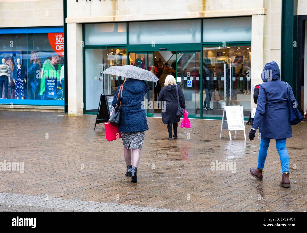 Truro,UK,15th March 2023,Truro was empty on a dull and rainy Market Day on Lemon Quay. The forecast is for heavy rainfall, 11C light rain showers and a moderate breeze for the rest of the day.Credit: Keith Larby/Alamy Live News Stock Photo
