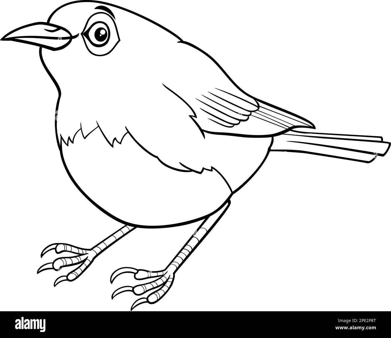 Black and white cartoon illustration of funny uguisu bird animal character coloring page Stock Vector