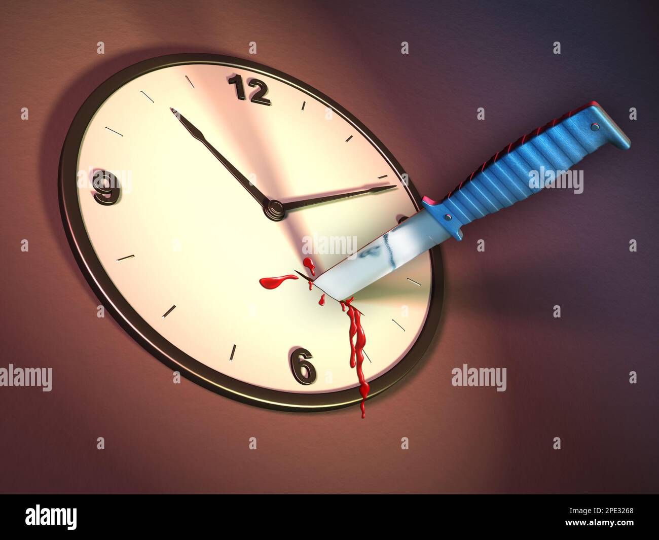 A clock stabbed with a knife. Digital illustration Stock Photo Alamy