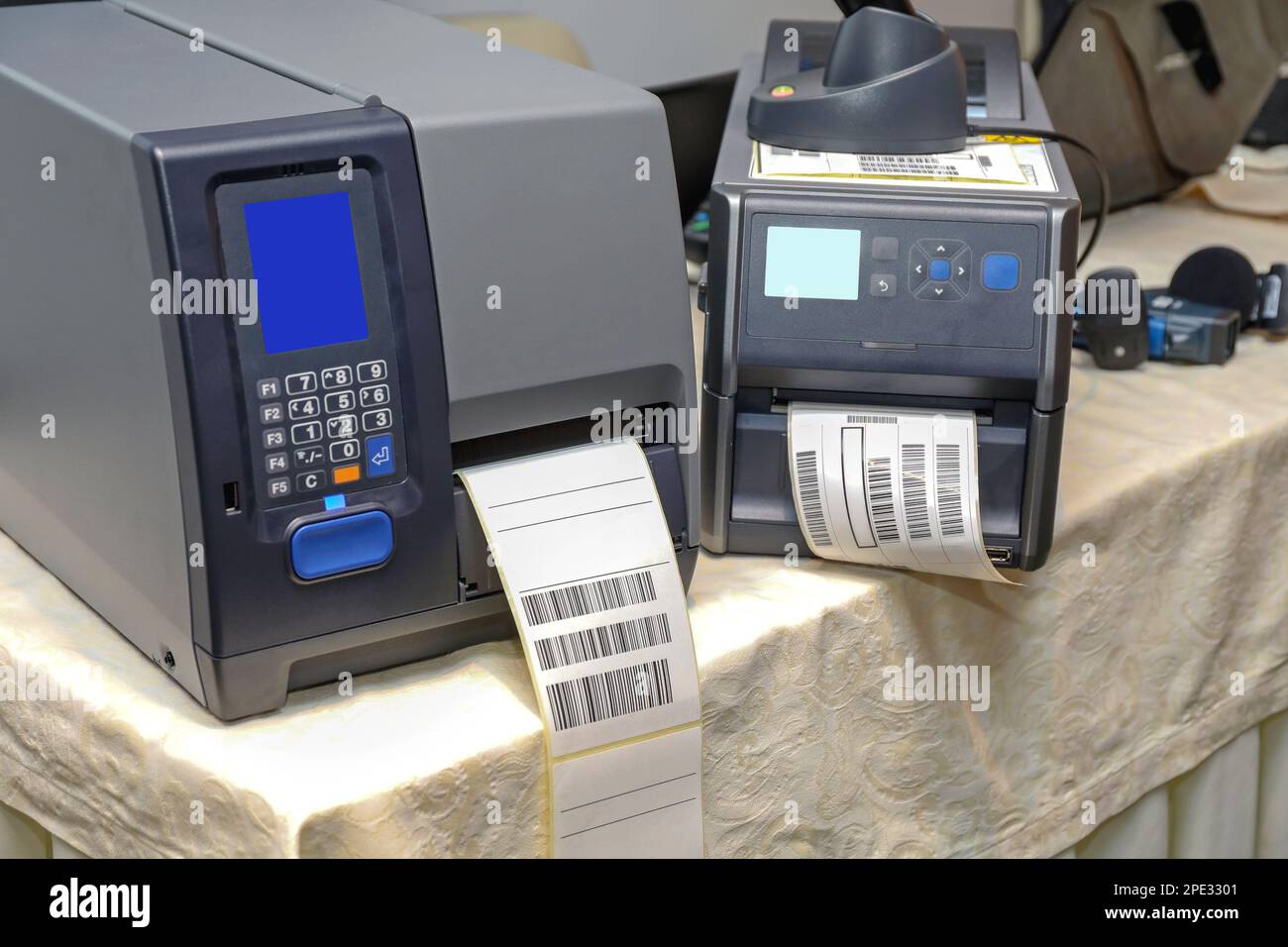 Barcode Labels Printer Equipment for Distribution Warehouse Stock Photo