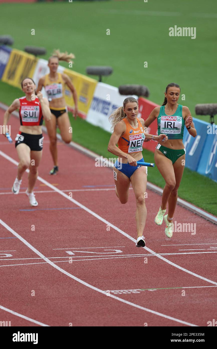 Lisanne DE WITTE of  the Netherlands wining the second 4 * 400m Heat at the European Athletics Championship 2022 Stock Photo