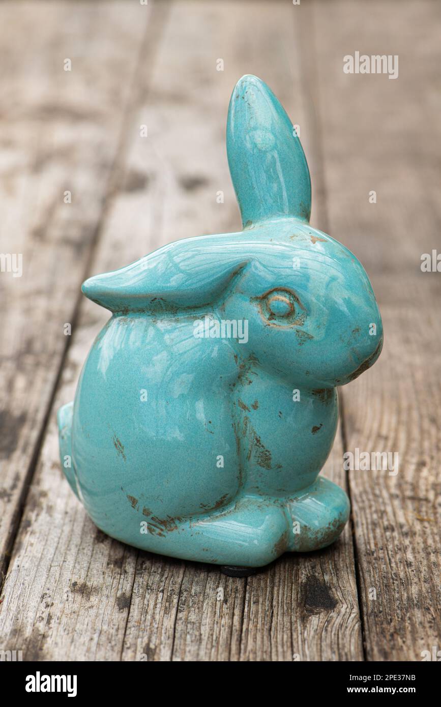 Easter rabbit decoration on wooden background Stock Photo