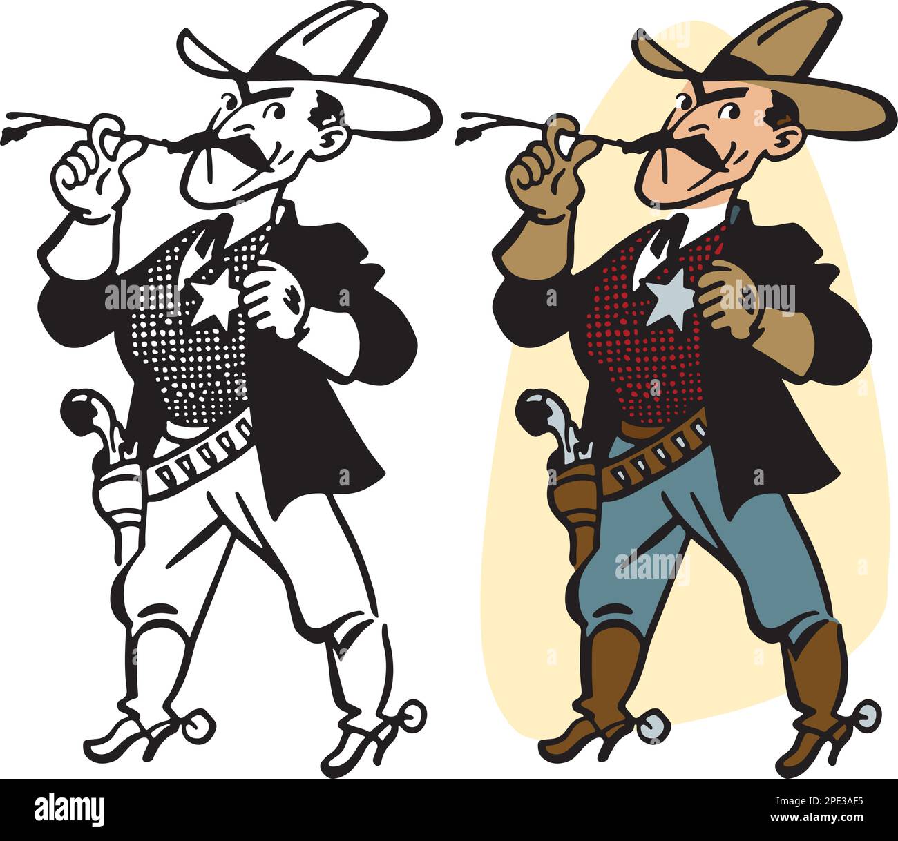 A vintage retro cartoon of an old west sheriff in a cowboy hat and boots. Stock Vector