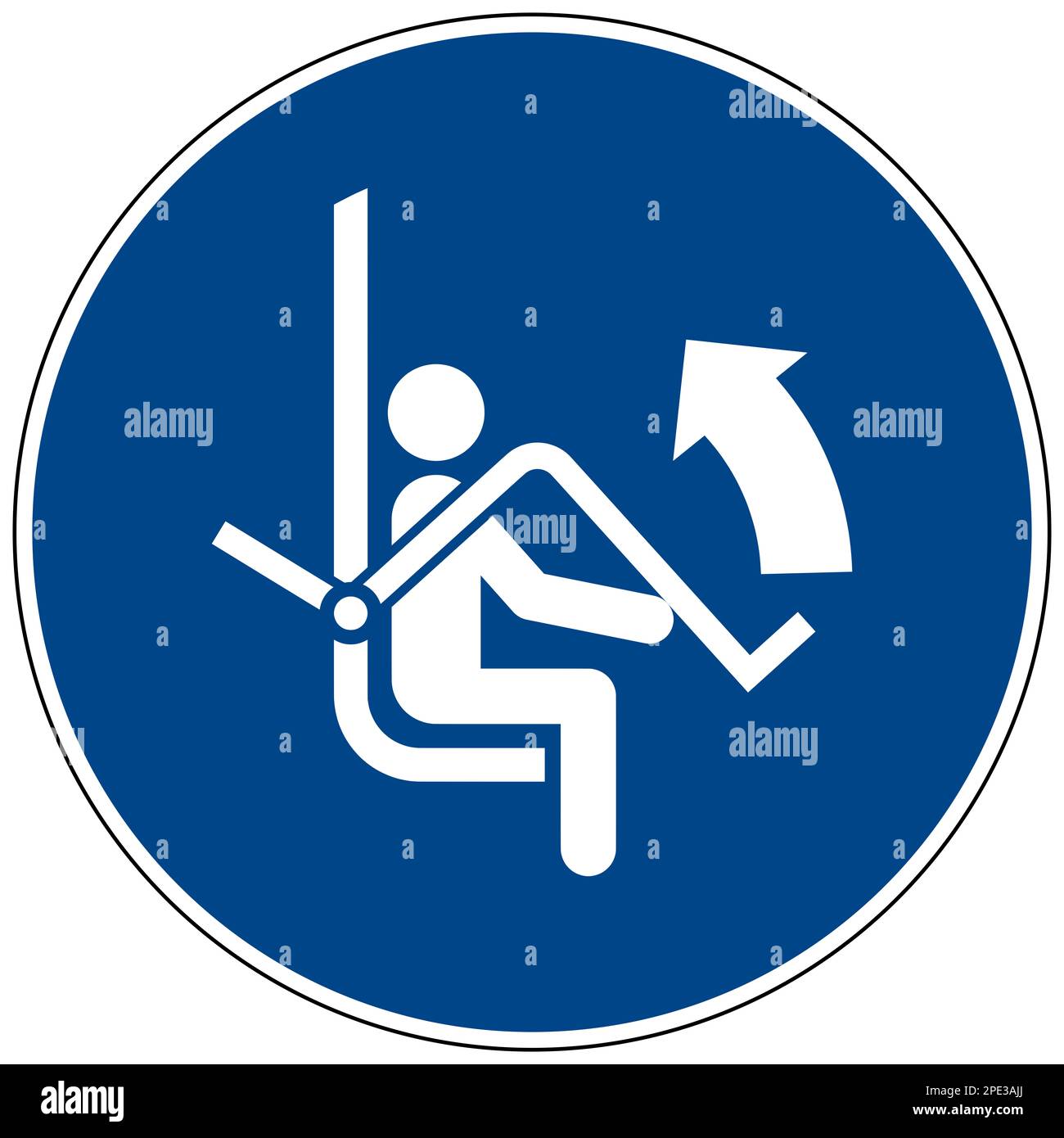 ISO 7010 Raise safety restraining bar on ski chairlift sign Stock Photo