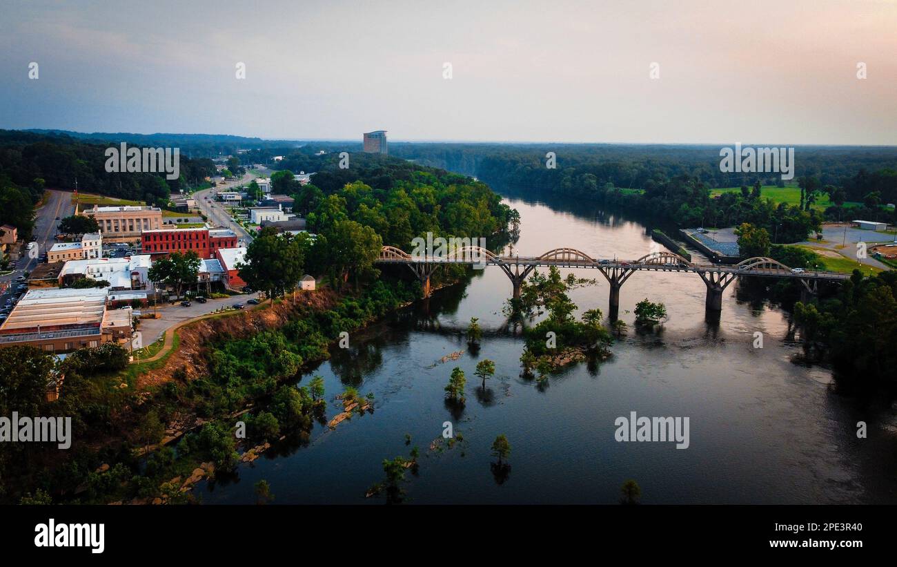 Aerial view of Bibbs Graves Bridge over Coosa River in Wetumpka AL USA