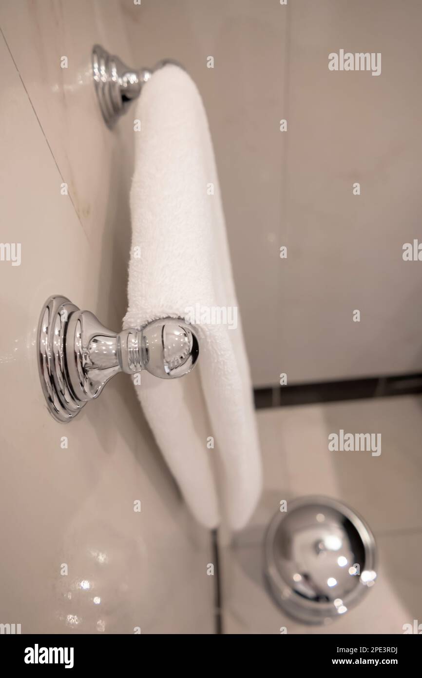 Towel Hanging in Bathroom in France Stock Photo Alamy
