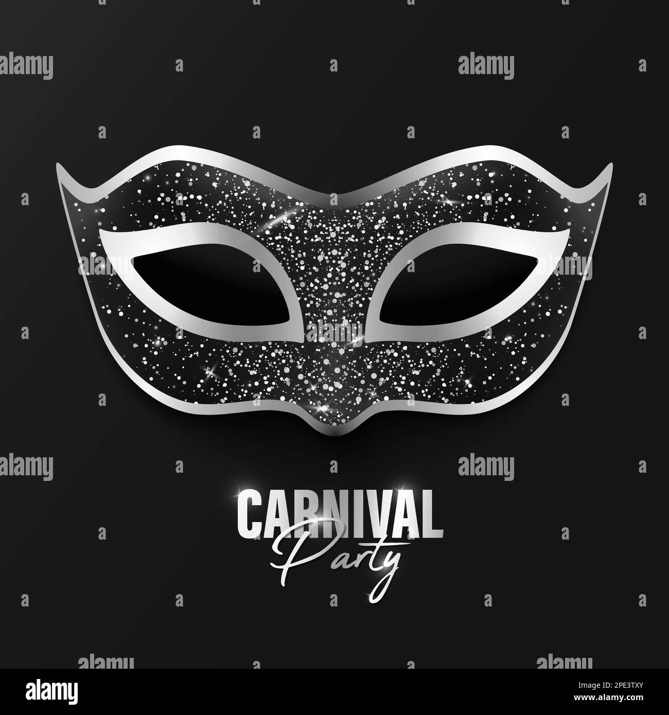 Vector 3d Realistic Black and Silver Carnival Face Mask with Glitter on Black Background. Mask for Party, Masquerade Closeup. Design Template of Mask Stock Vector