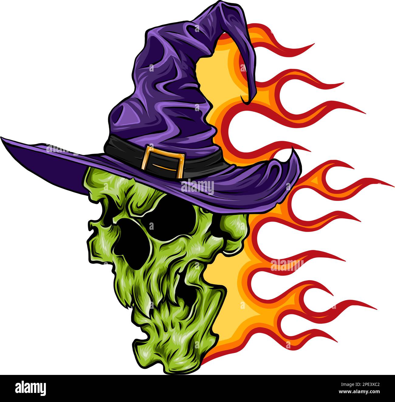 Skull. Wizard's skull with flames vector illustration Stock Vector