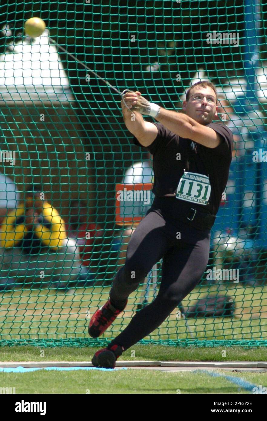 Virginia Tech's Spyridon Jullien winds up in the men's hammer throw at