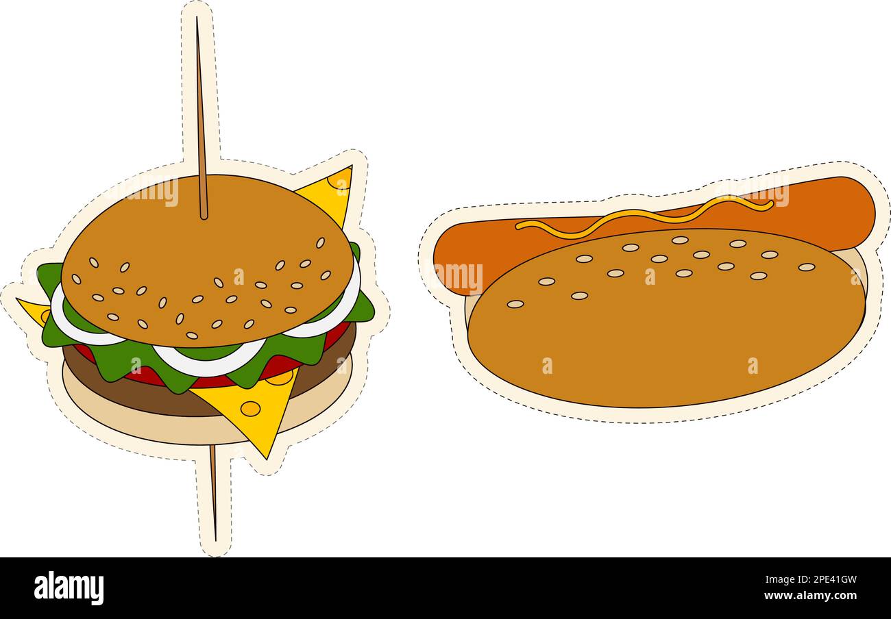 A sticker pack of 2 popular fast food elements in trendy color ...